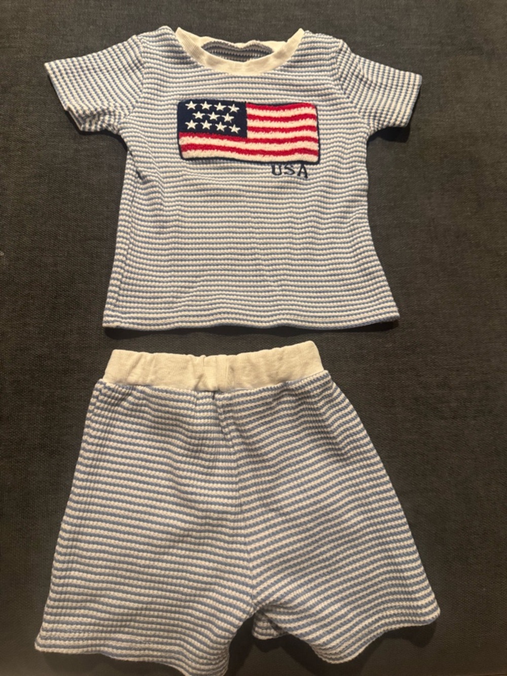 Blue & White Striped Kids USA Flag Shirt